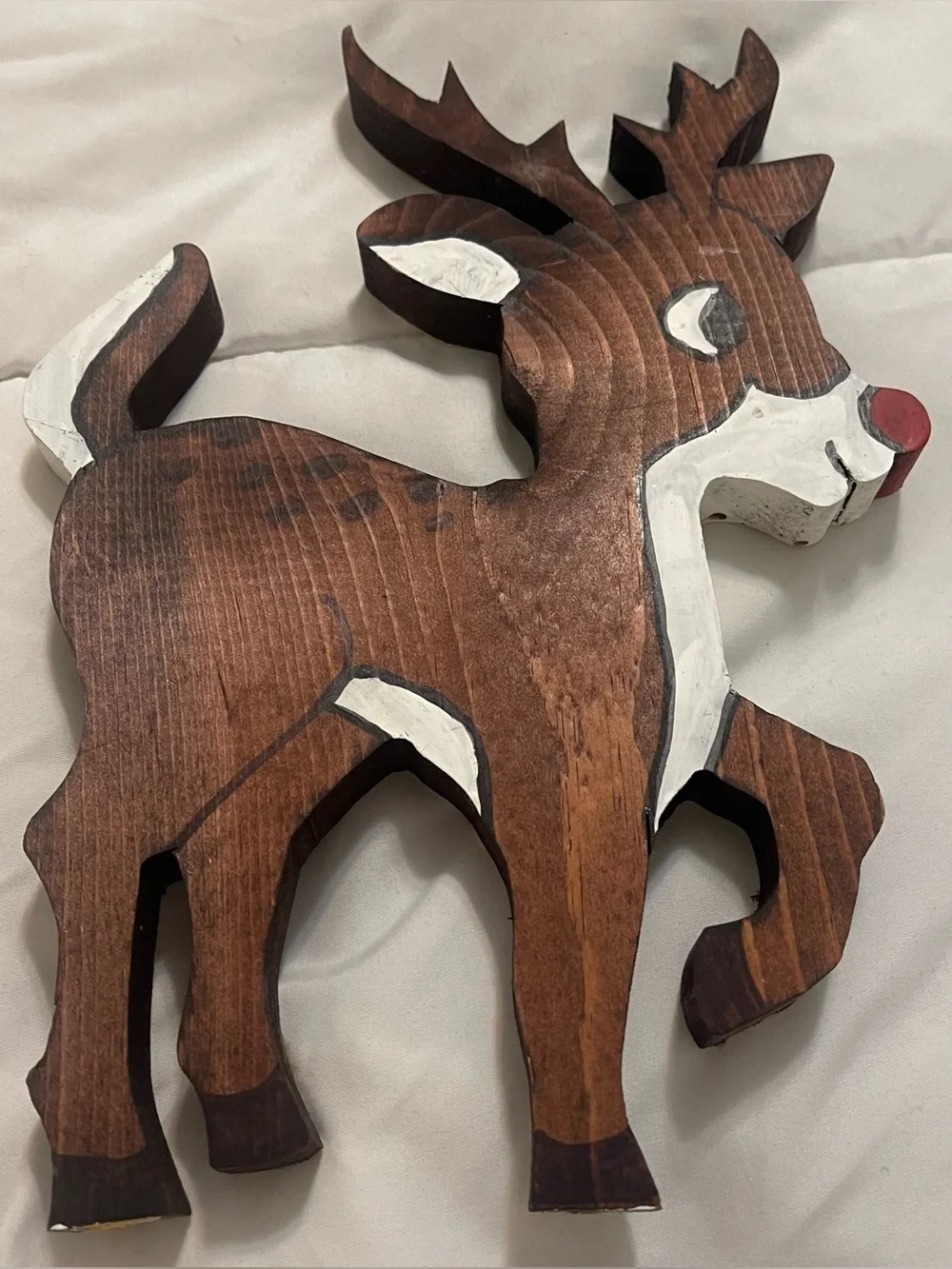 Vintage Handcrafted Wooden Rudolph Reindeer Folk Art Vermont Christmas Decor
